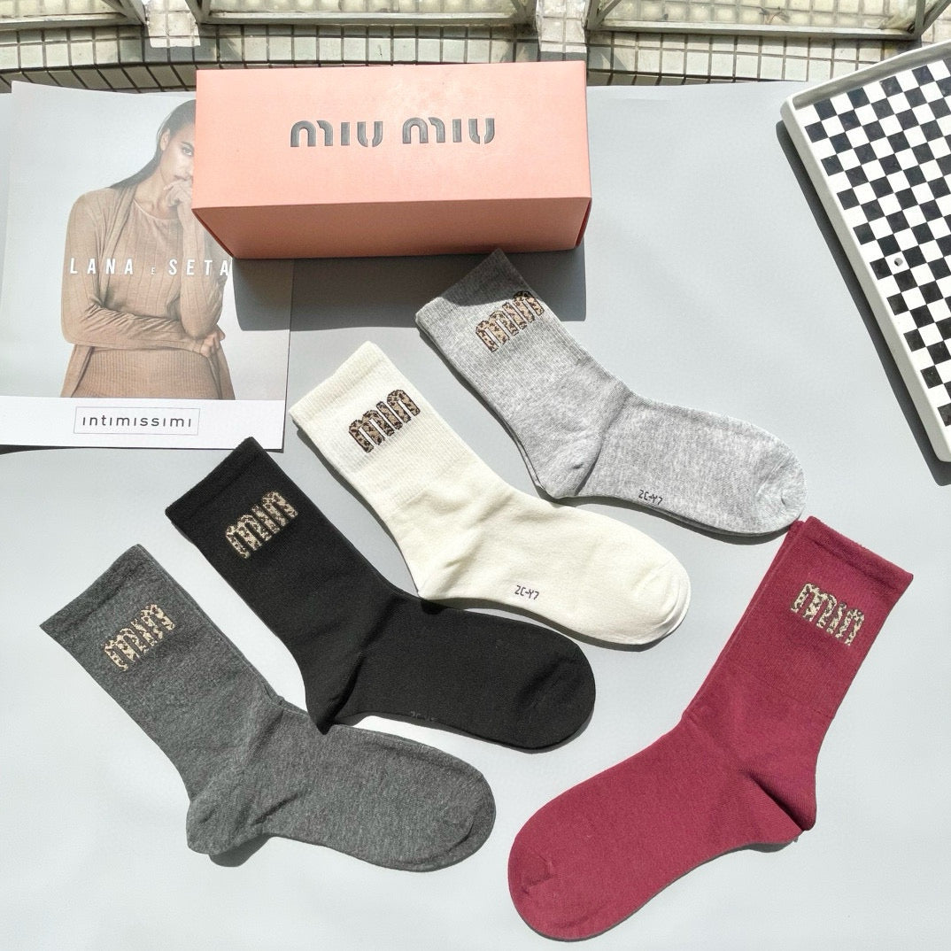 Miu Miu Celebrity Style Cotton Socks â€“ Five Pairs