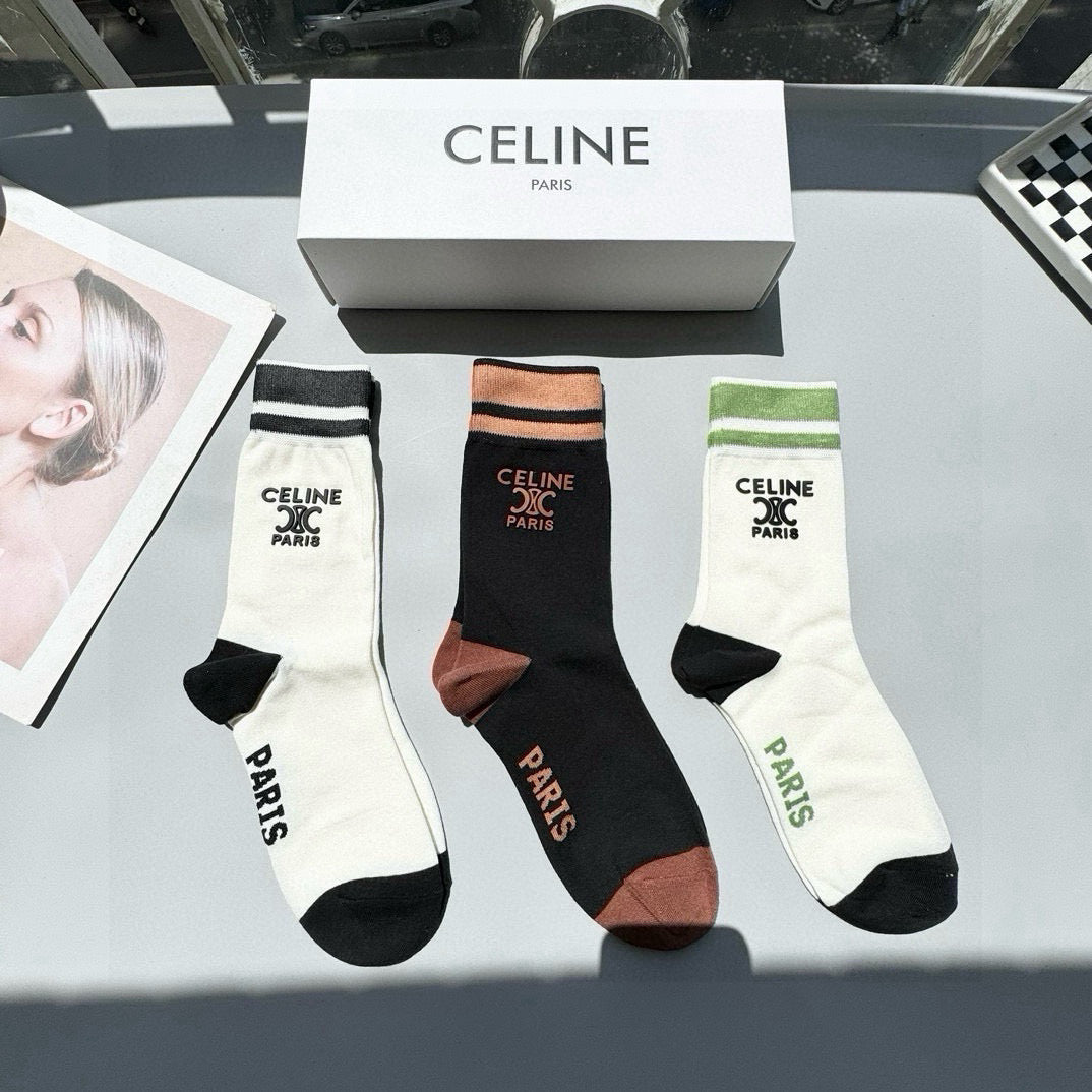 Celine Mid-Calf Socks - Three Pairs in Elegant Packaging