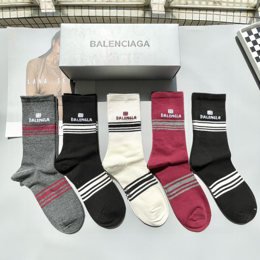 Balenciaga High-Top Fashion Socks - Five Pairs