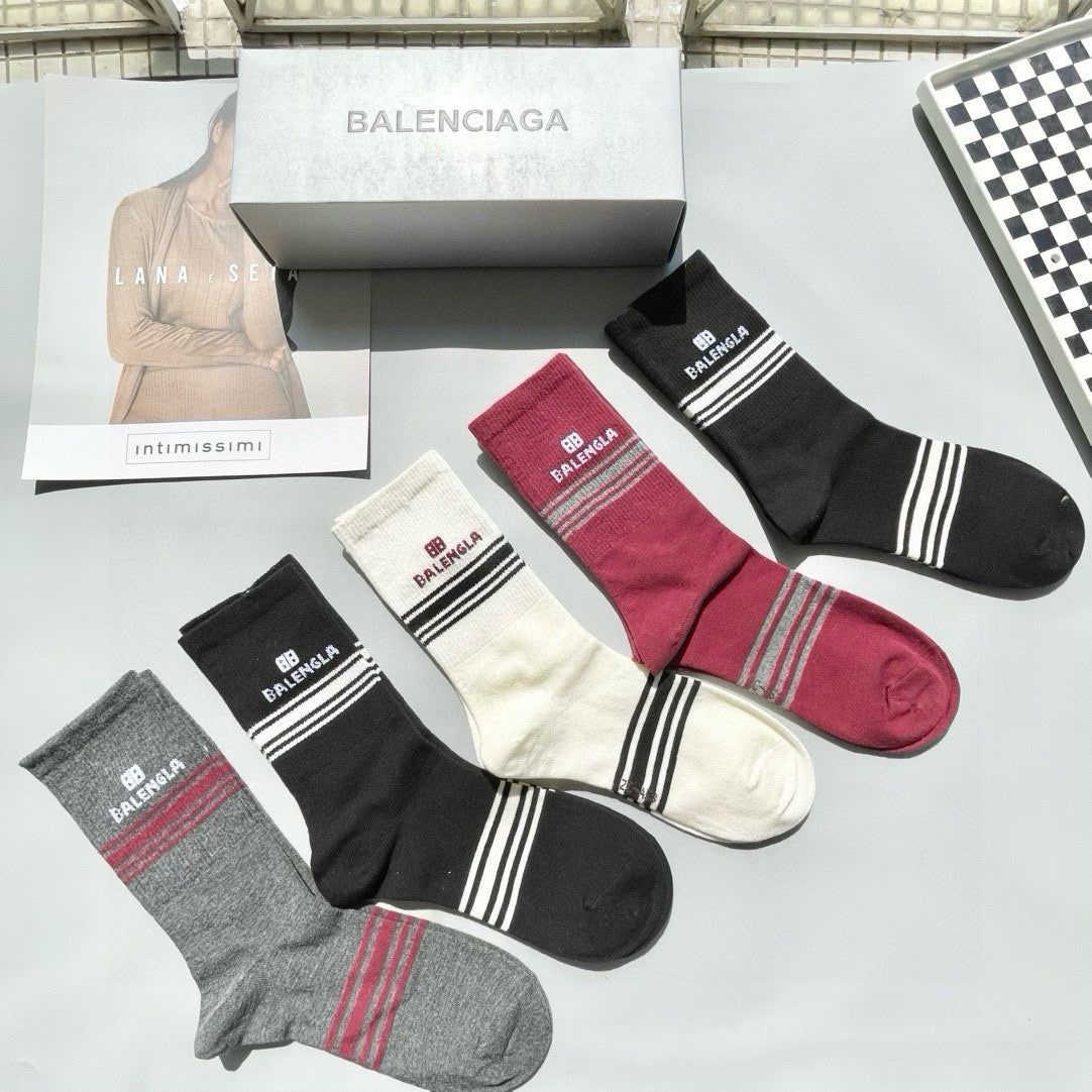 Balenciaga High-Top Fashion Socks - Five Pairs