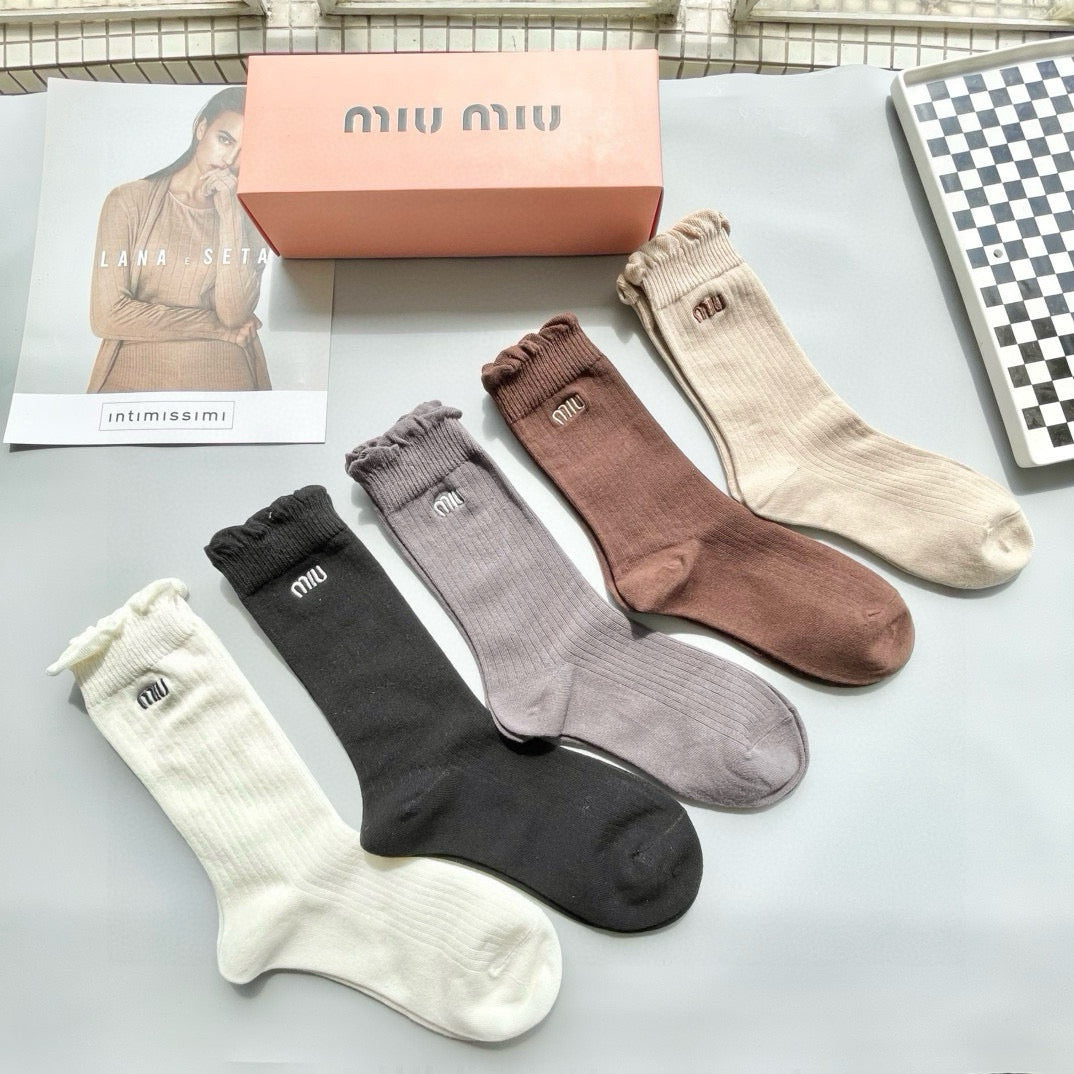 MIUMIU High-Quality Cotton Knee-High Socks - Trendy & Breathable