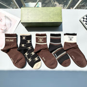 Celine Mid-Calf Fashion Socks - Five Pairs