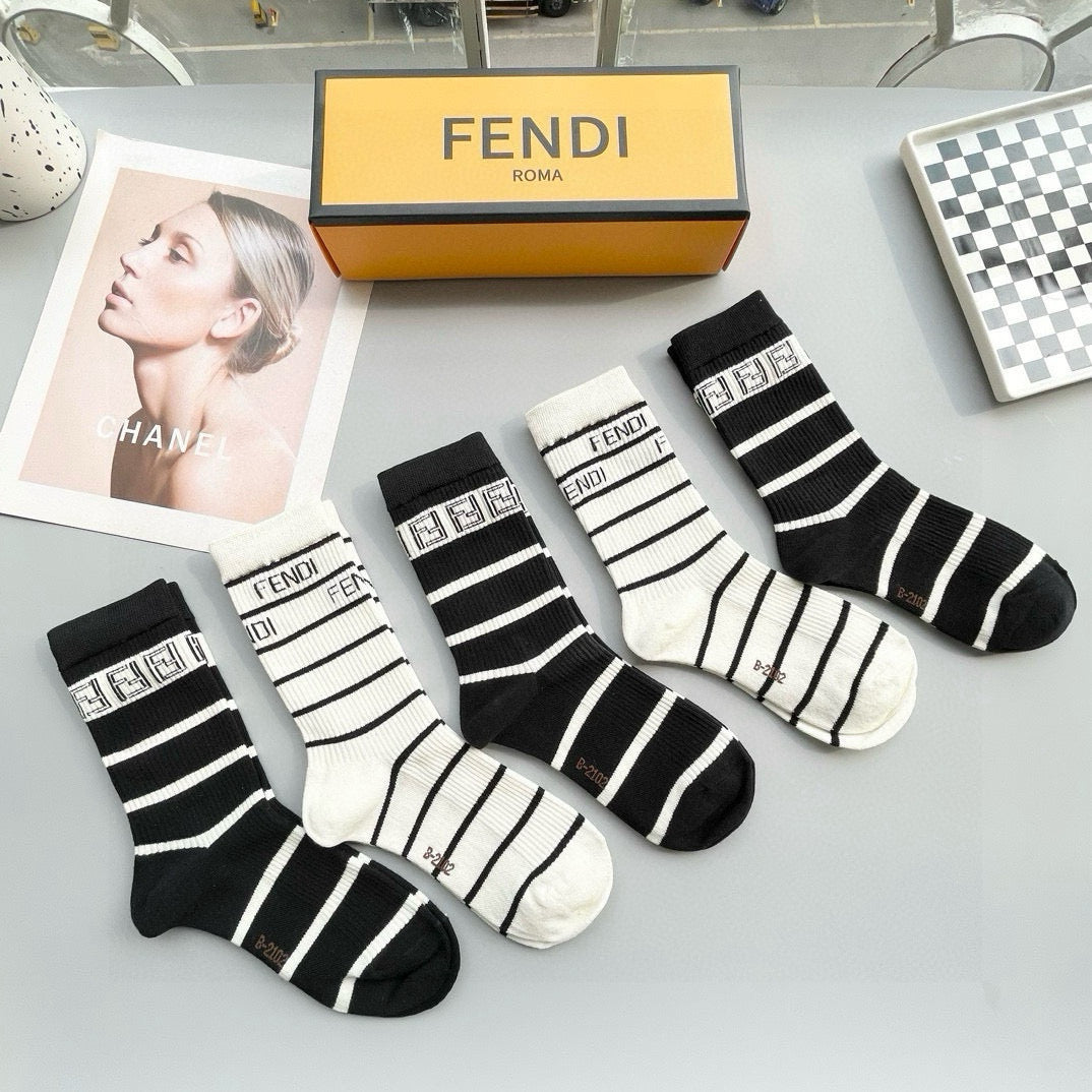 Fendi Double F Logo High Socks - Pack of 5 Pairs