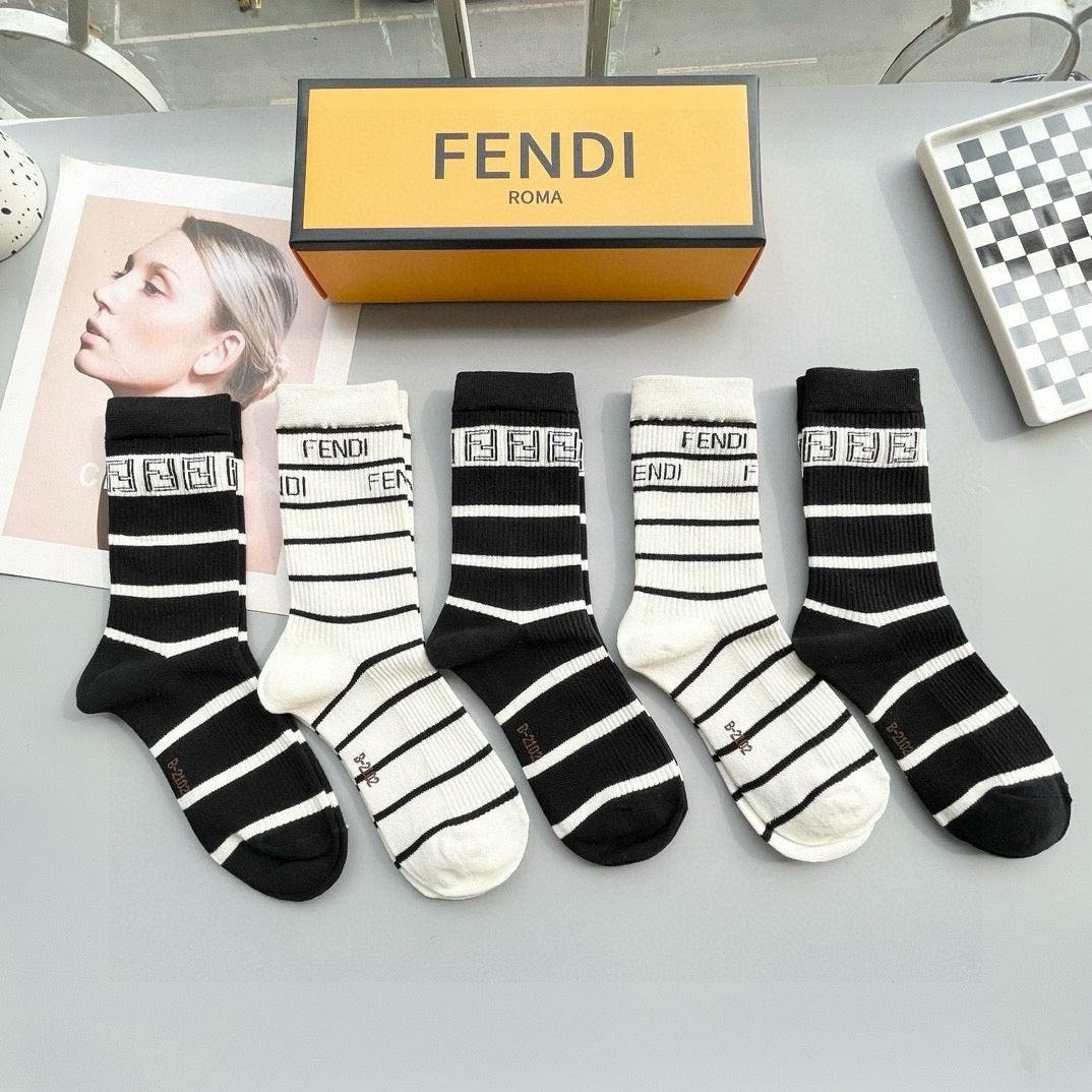 Fendi Double F Logo High Socks - Pack of 5 Pairs