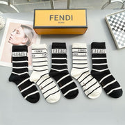 Fendi Double F Logo High Socks - Pack of 5 Pairs