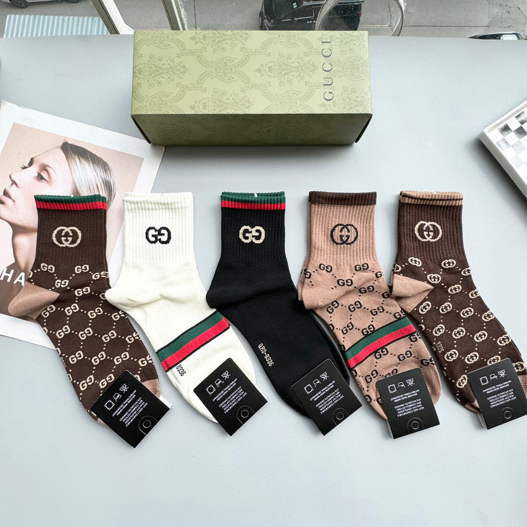 Gucci GG Series Mid-Calf Socks - Unisex (5 Pairs)