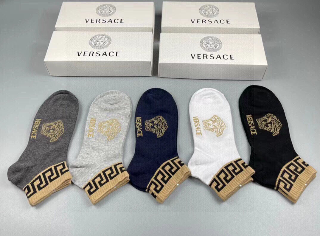 Versace Men's Luxury Cotton Socks - 5 Pairs Gift Box
