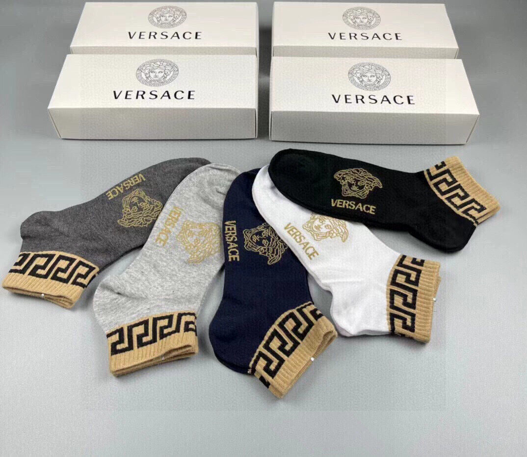 Versace Men's Luxury Cotton Socks - 5 Pairs Gift Box