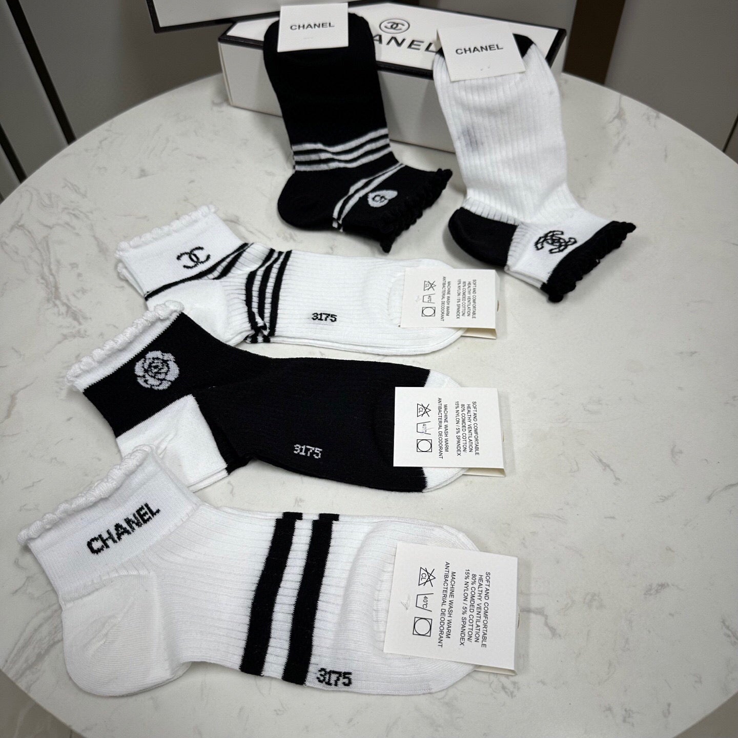 CHANEL Women's Jacquard Logo Socks - 5 Pairs Box Set