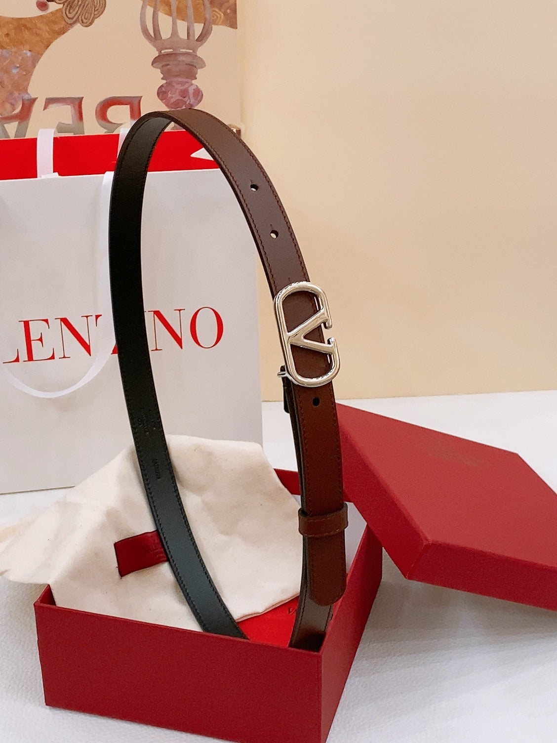 Italian Leather VLOGO Belt with Signature Buckle