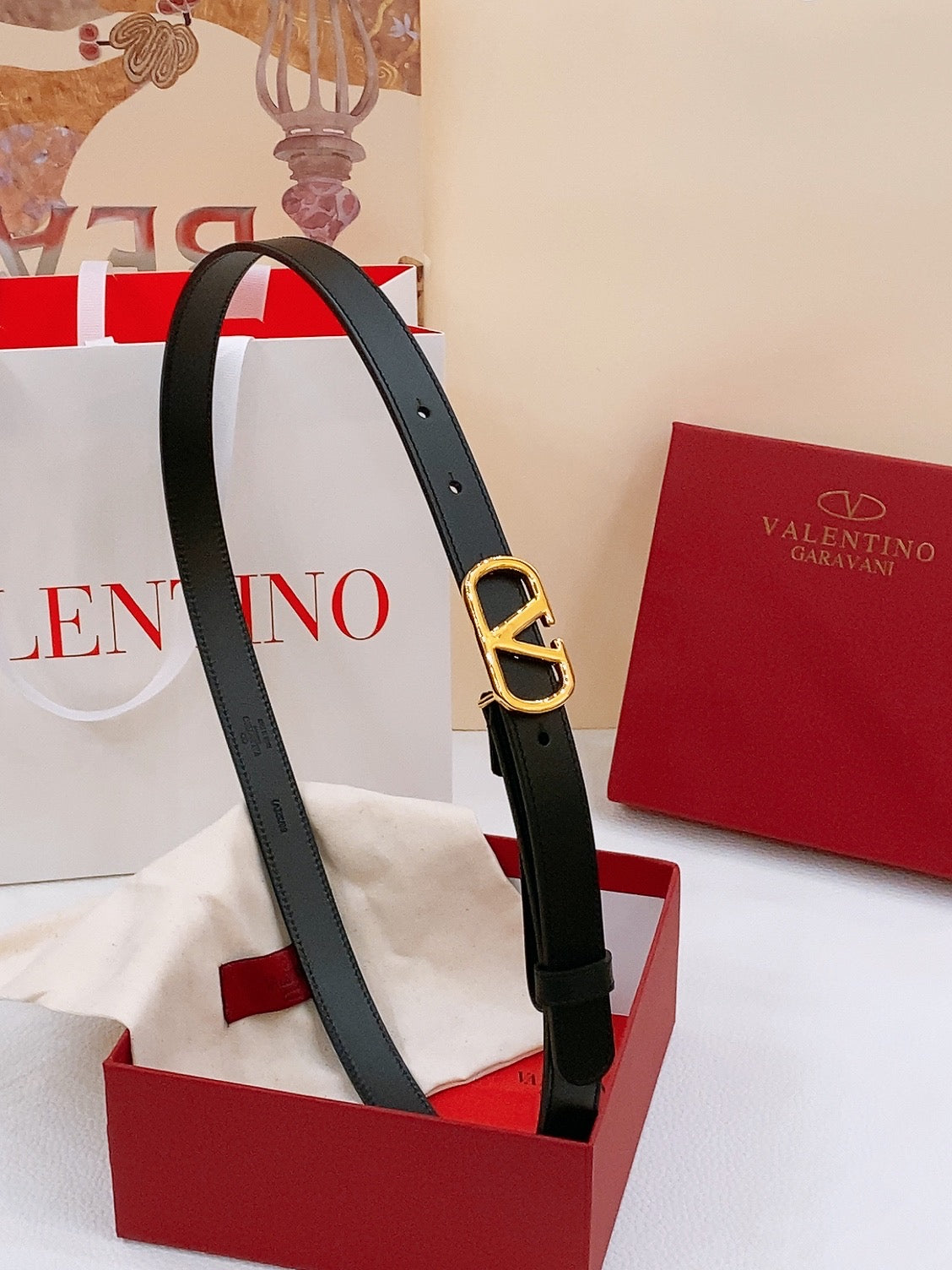 Italian Calfskin Leather Belt with VLOGO Signature Buckle