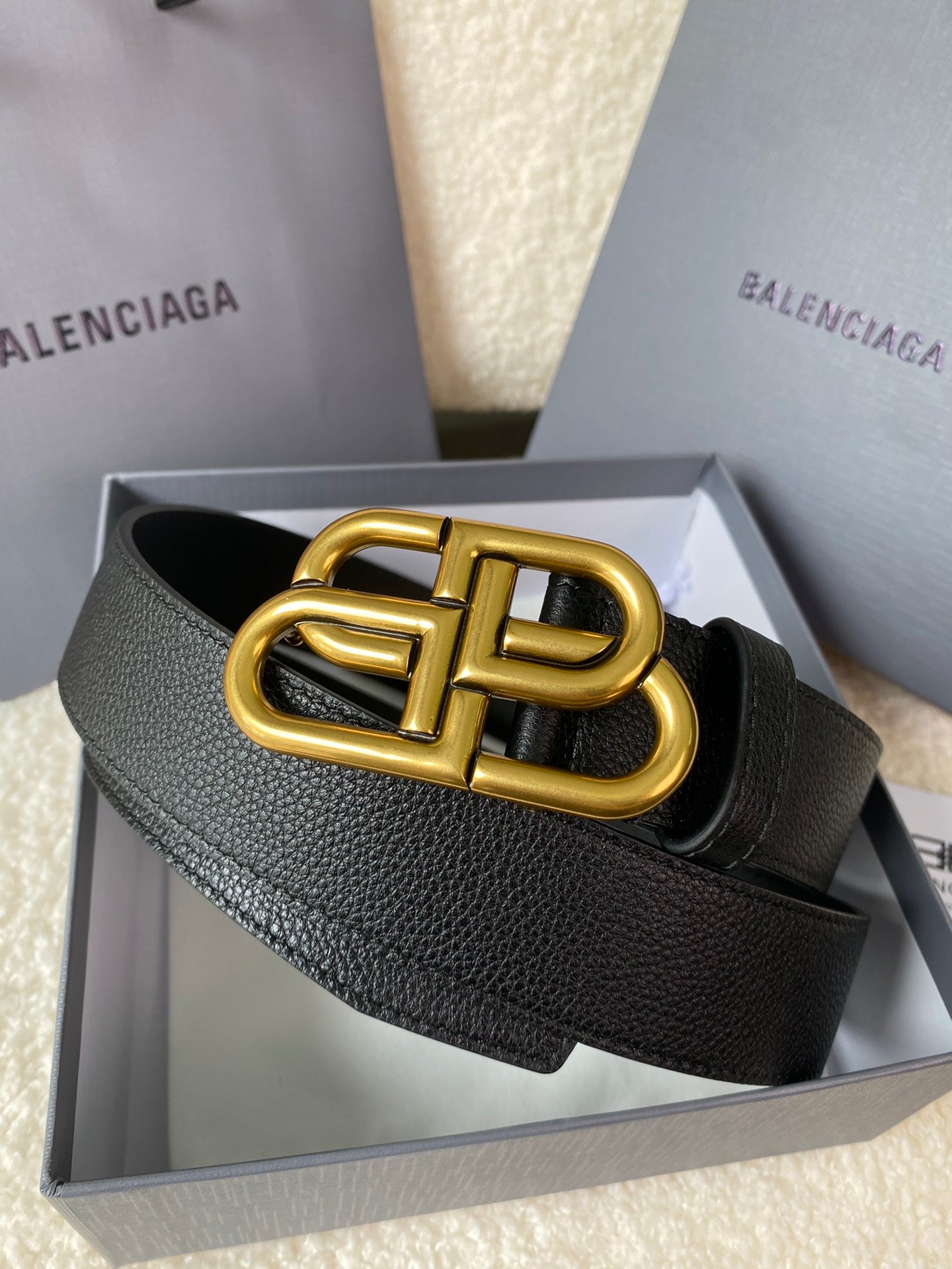 Balenciaga Calfskin 3.5cm Luxury Belt with Retro Hardware