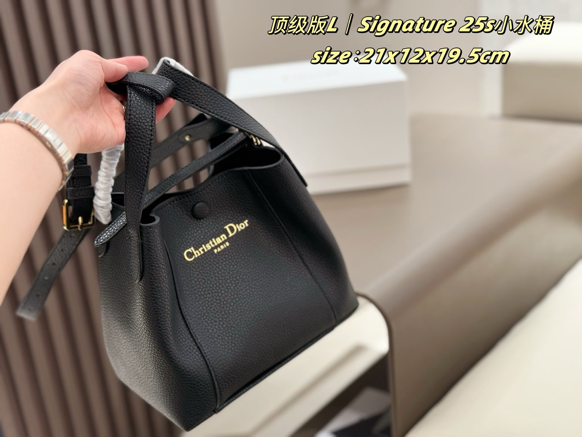 Dior Signature Bucket Bag - Black Grained Calfskin Leather