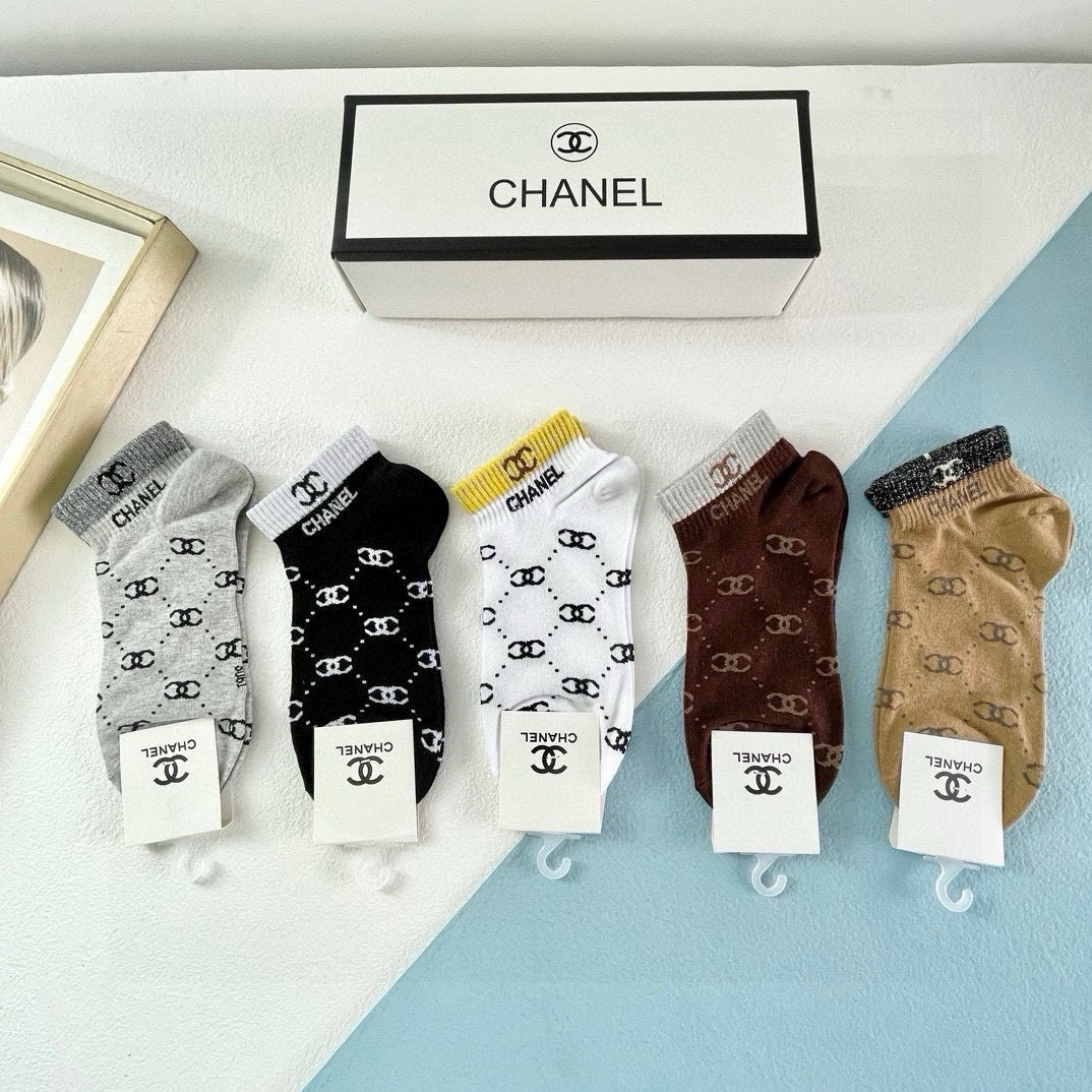 Women's High-Quality Short Socks by Chanel - 5 Pairs