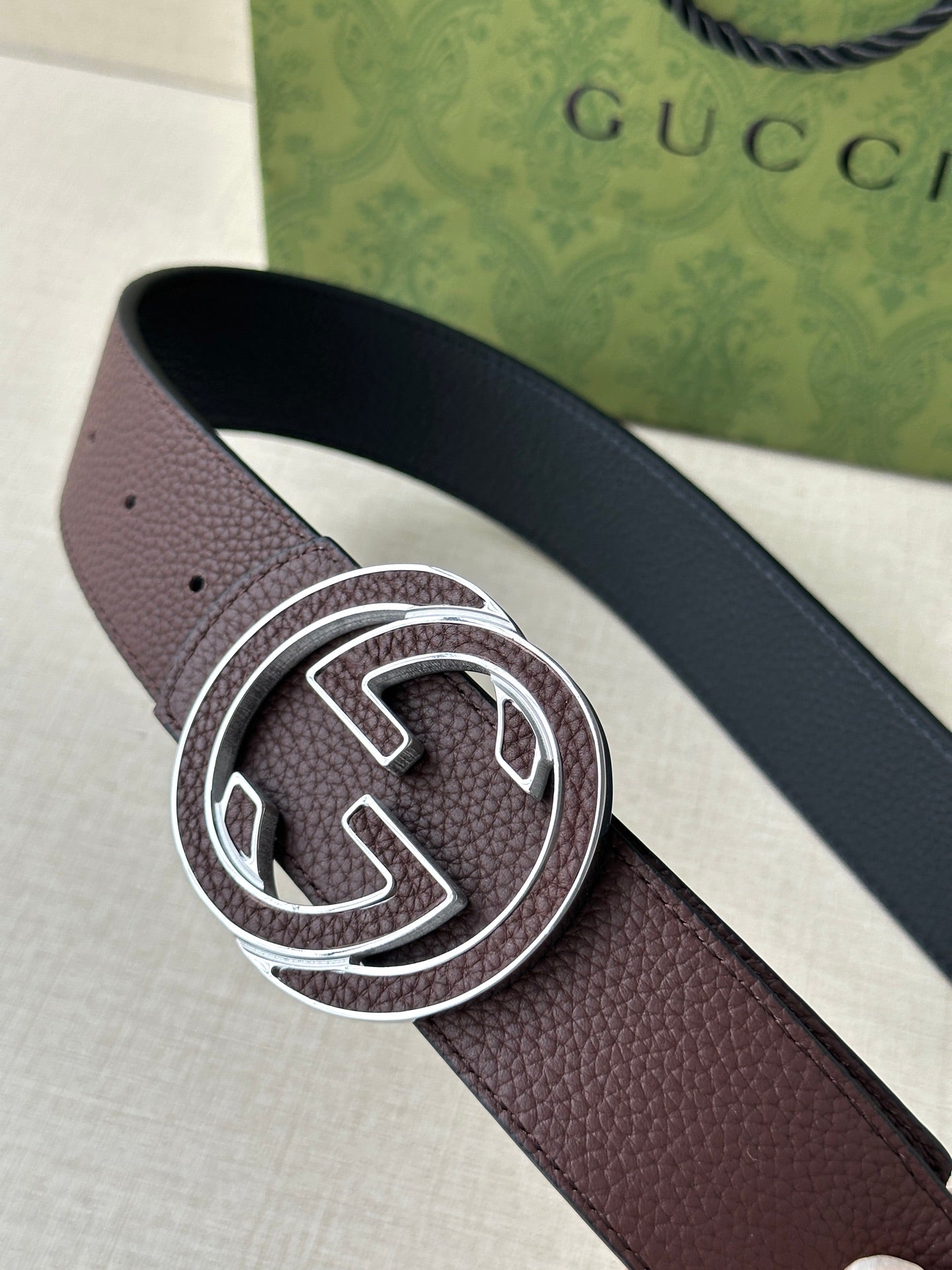 GUCCI 4.0cm Reversible Double G Leather Belt
