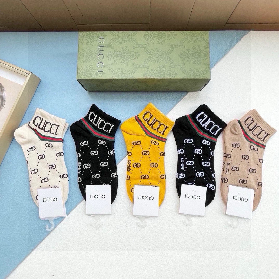 Stylish Gucci Short Socks - 5 Pairs Box Set