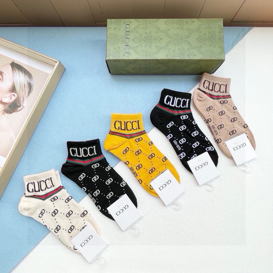 Stylish Gucci Short Socks - 5 Pairs Box Set