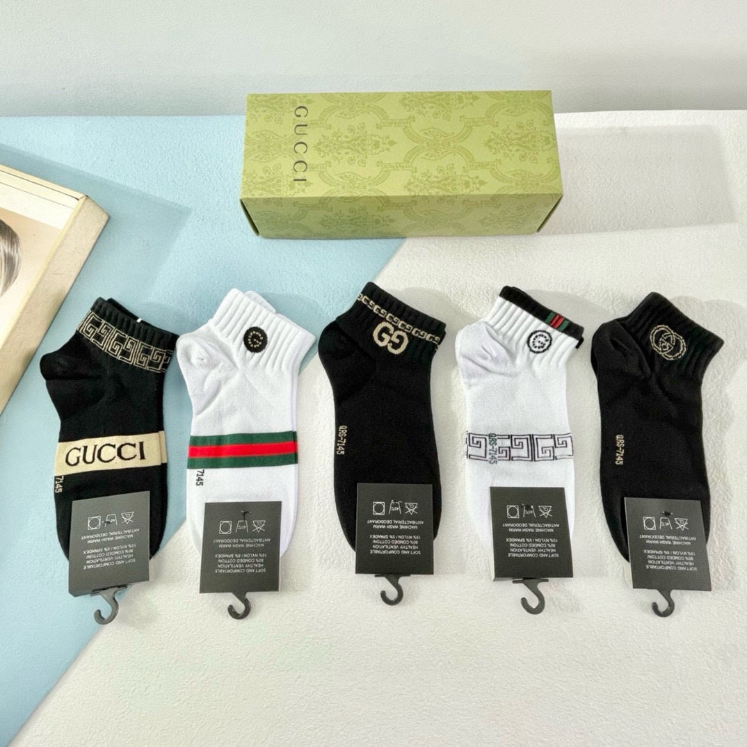 Stylish Gucci Short Socks â€“ Unisex 5-Pair Set