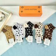Louis Vuitton Women's Designer Short Socks - 5 Pairs
