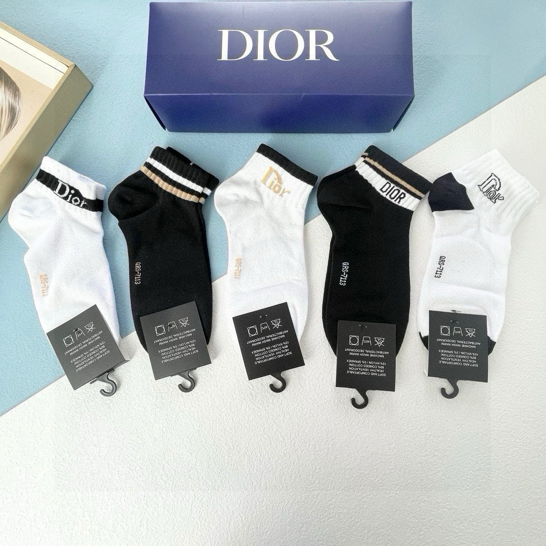 DIOR Vintage Logo Tattoo Socks - Set of 5 Pairs