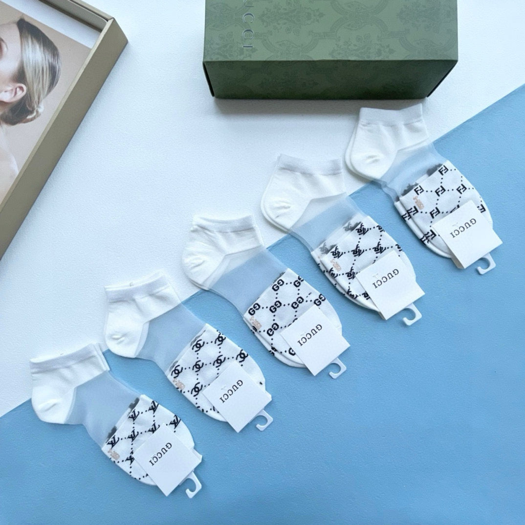 Stylish Ice Silk & Cotton Short Socks - 5 Pairs