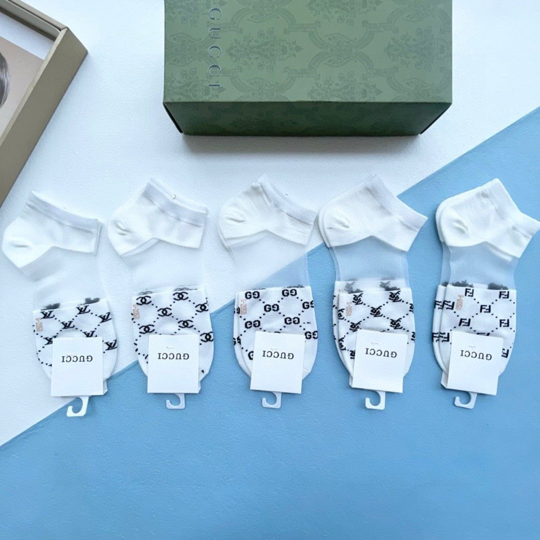 Stylish Ice Silk & Cotton Short Socks - 5 Pairs