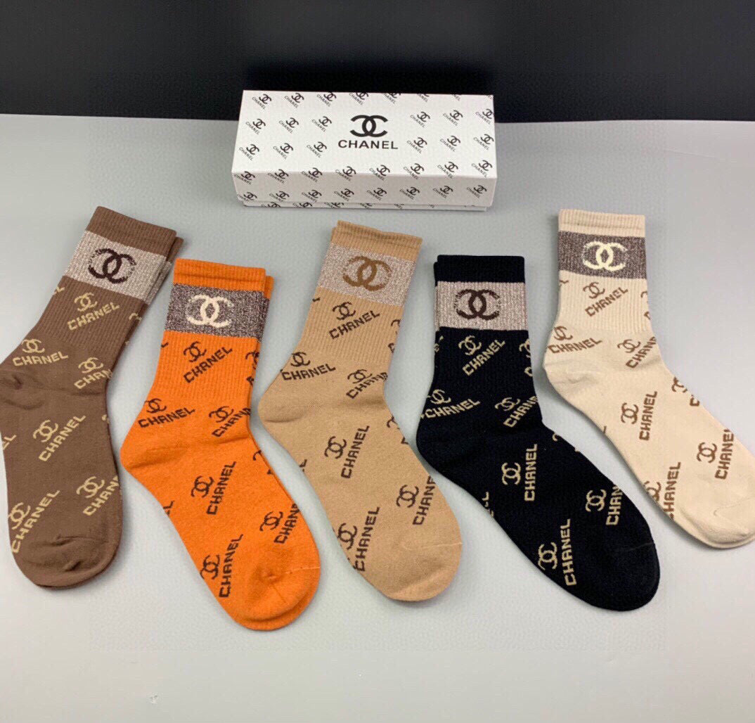 CHANEL Women's Mid-Calf Socks â€“ Set of 5 Pairs