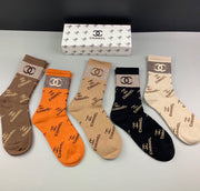CHANEL Women's Mid-Calf Socks â€“ Set of 5 Pairs