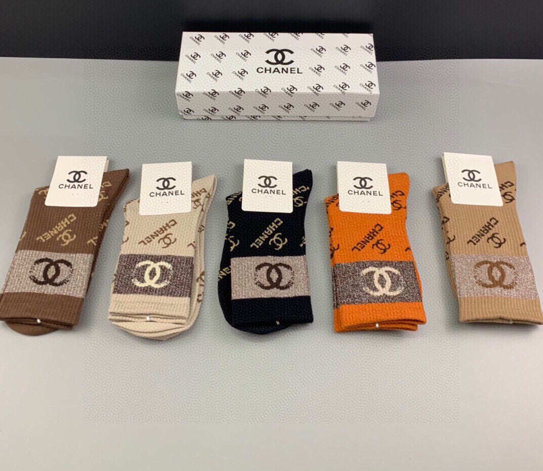 CHANEL Women's Mid-Calf Socks â€“ Set of 5 Pairs