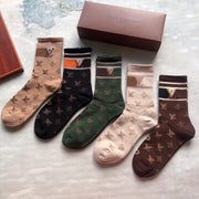 Classic Louis Vuitton Women's Mid-Calf Cotton Socks - 5 Pairs Box