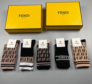 Fendi Mid-Calf Women's Socks â€“ Classic Cotton Collection (5 Pairs)