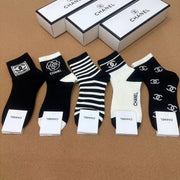 CHANEL Women's Cotton Logo Socks - 5 Pairs Gift Box