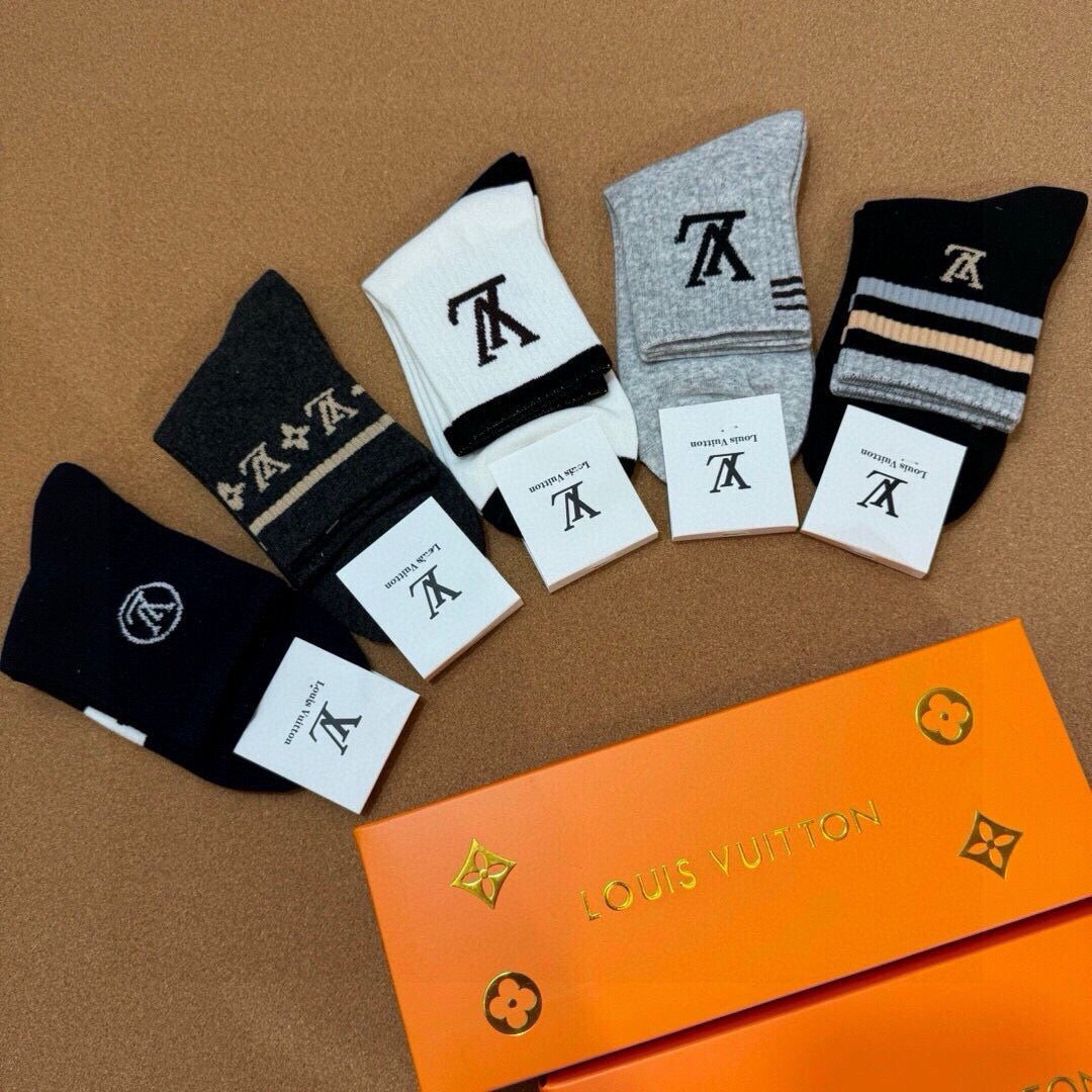 Louis Vuitton Men's Cotton Logo Socks - 5 Pair Set