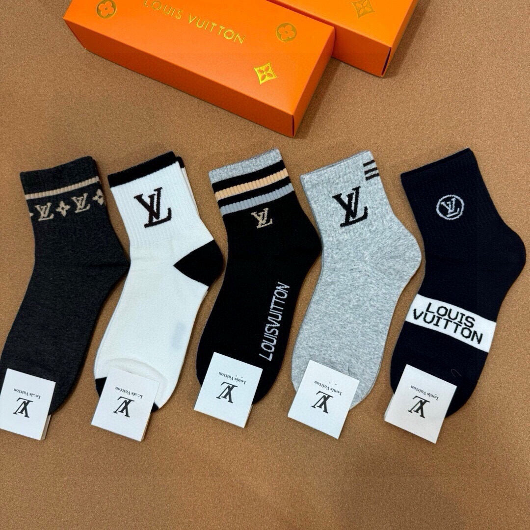 Louis Vuitton Men's Cotton Logo Socks - 5 Pair Set