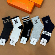 Louis Vuitton Men's Cotton Logo Socks - 5 Pair Set