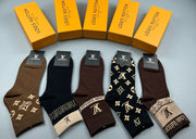 Louis Vuitton Inspired Cotton Socks - Set of 5 Pairs