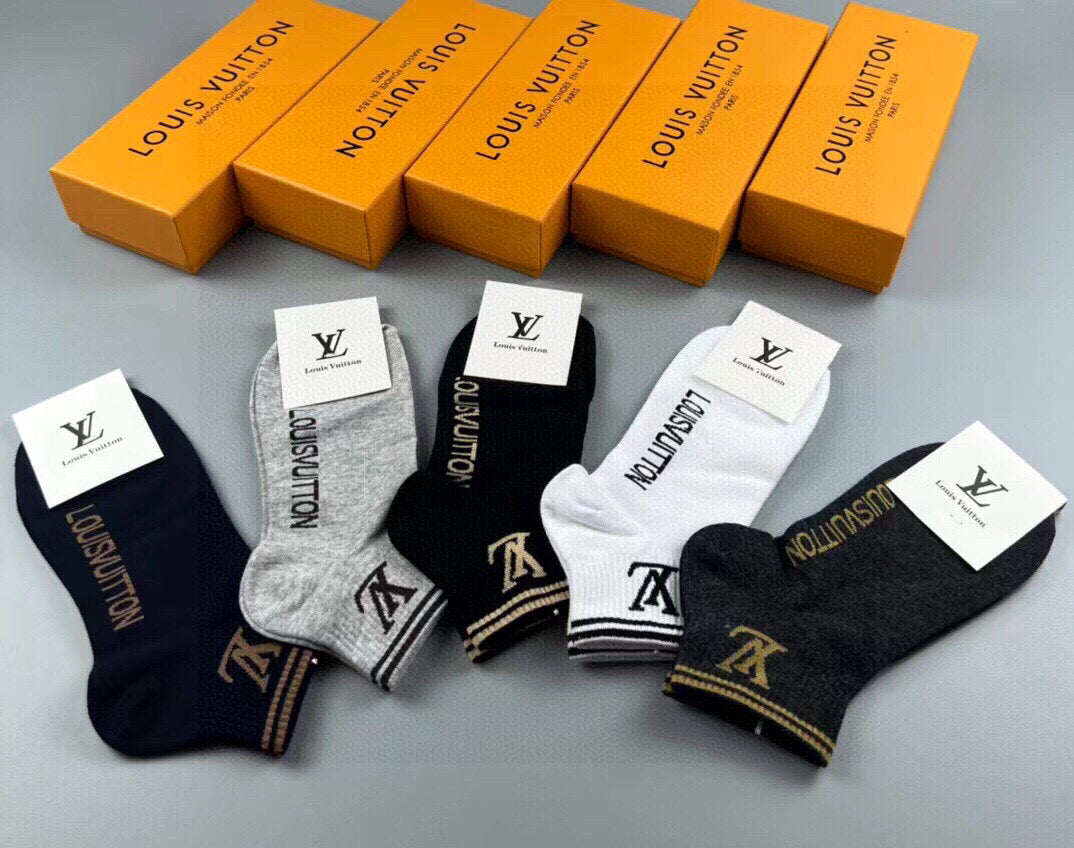 Louis Vuitton Cotton Socks for Men & Women - 5 Pairs Gift Box