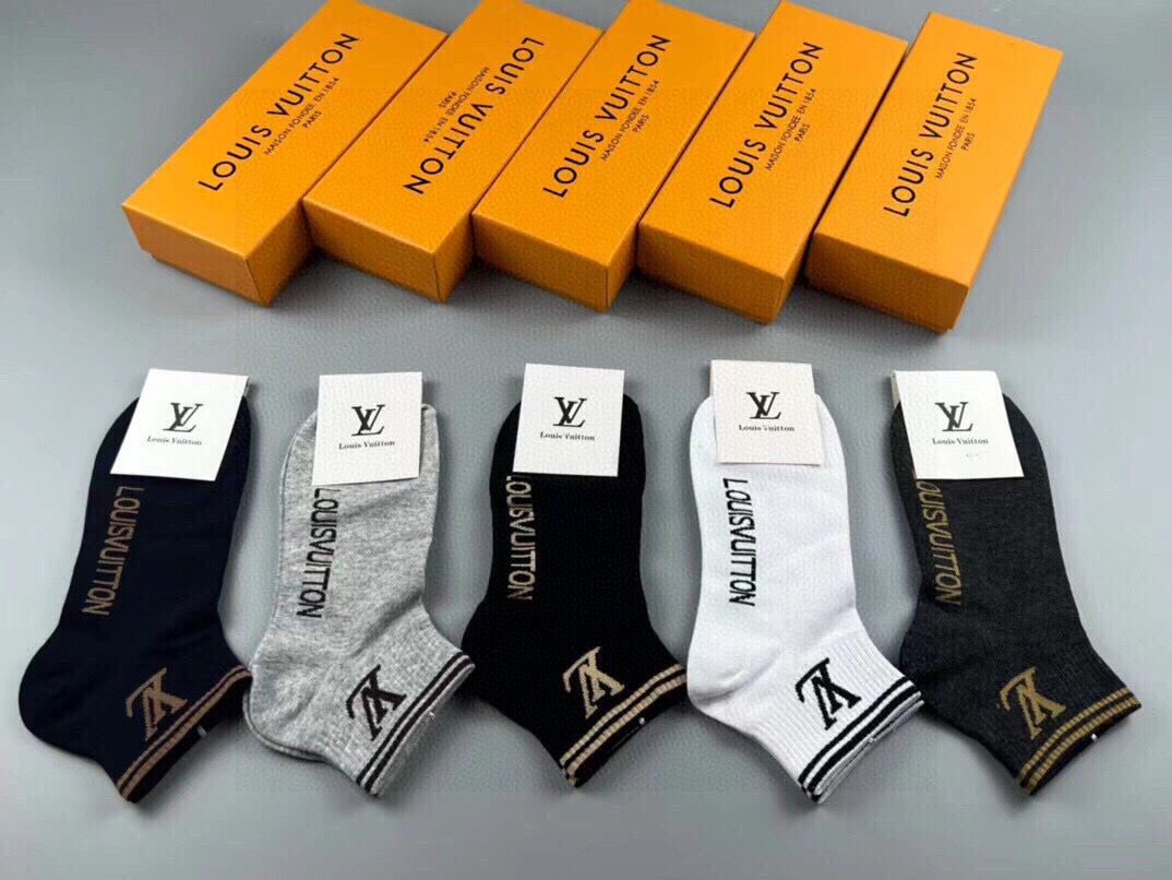 Louis Vuitton Cotton Socks for Men & Women - 5 Pairs Gift Box