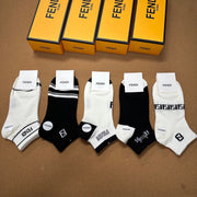 Fendi FF Logo Jacquard Cotton Socks - Five Pair Set