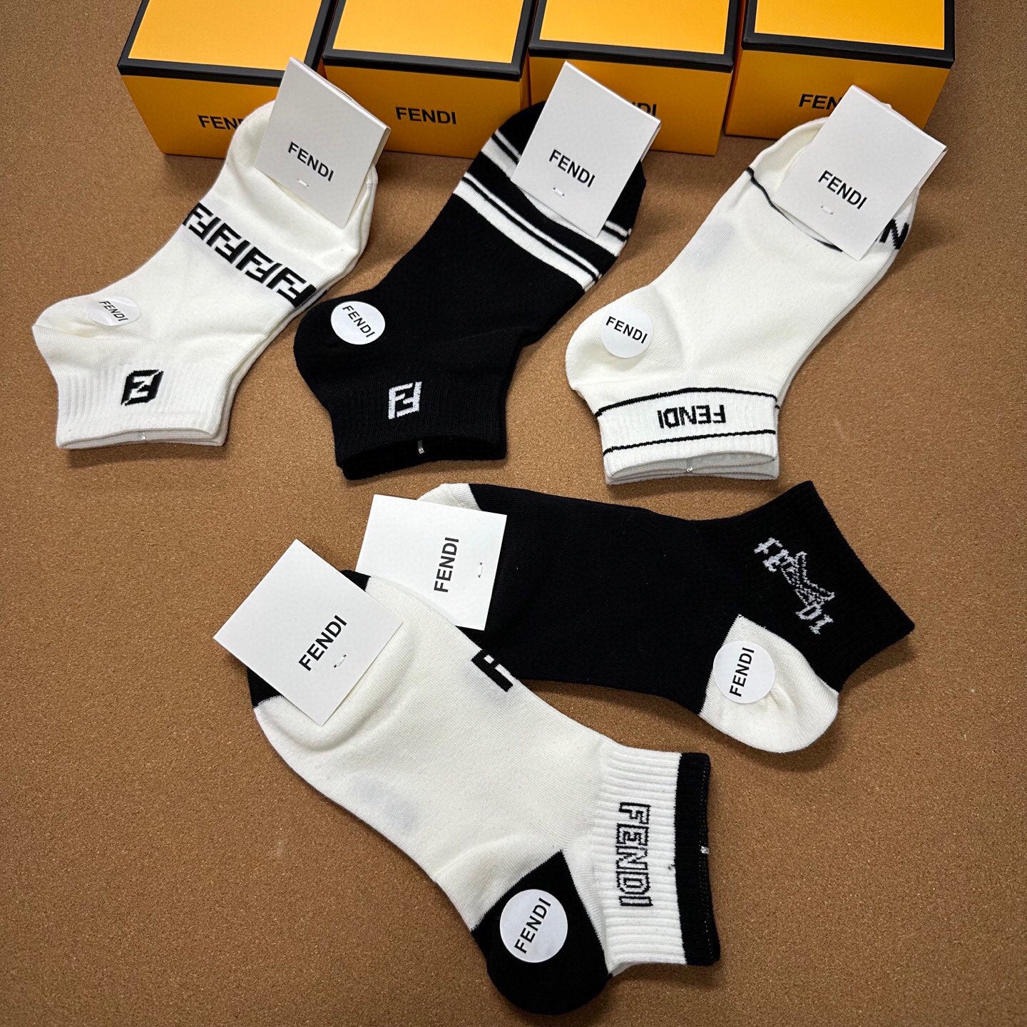 Fendi FF Logo Jacquard Cotton Socks - Five Pair Set