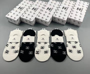 Chanel Women's Invisible Socks - 5 Pairs of Classic Jacquard Cotton Comfort