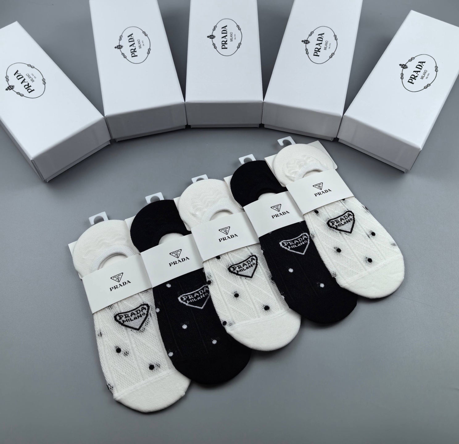Prada Women's Invisible Cotton Socks - 5 Pairs with Jacquard Logo