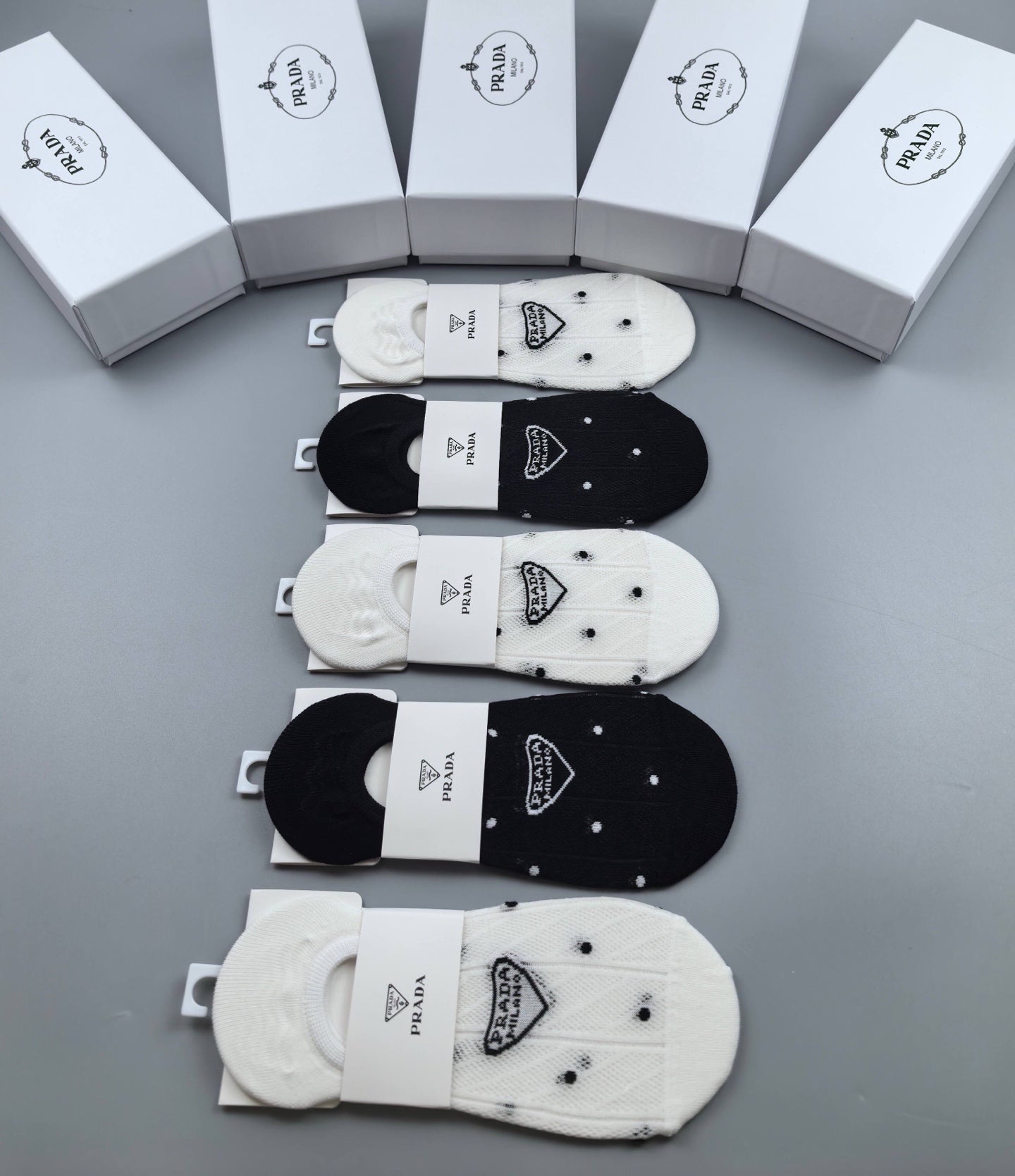 Prada Women's Invisible Cotton Socks - 5 Pairs with Jacquard Logo