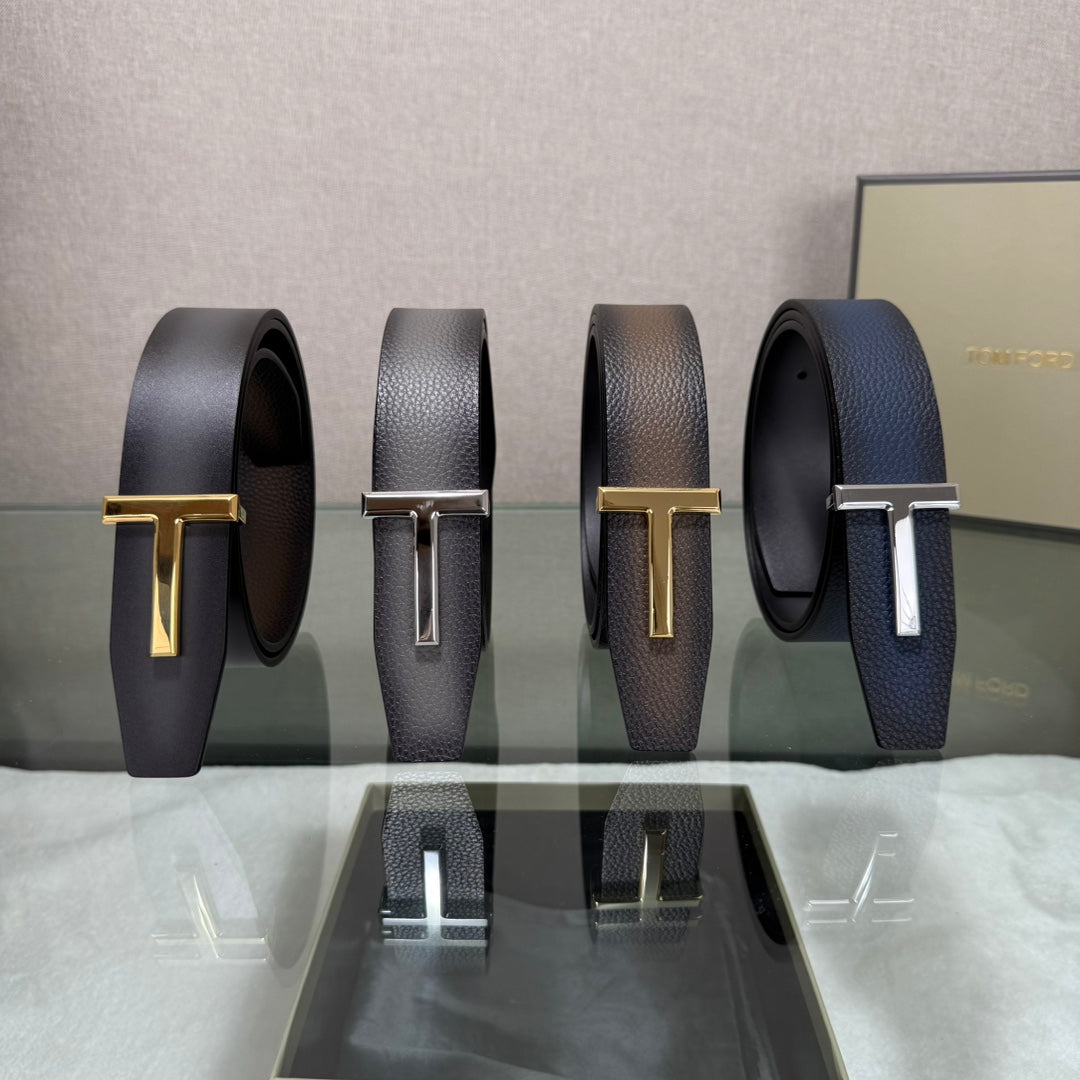 Tom Ford Double-Sided Cowhide Belt with Copper Buckles