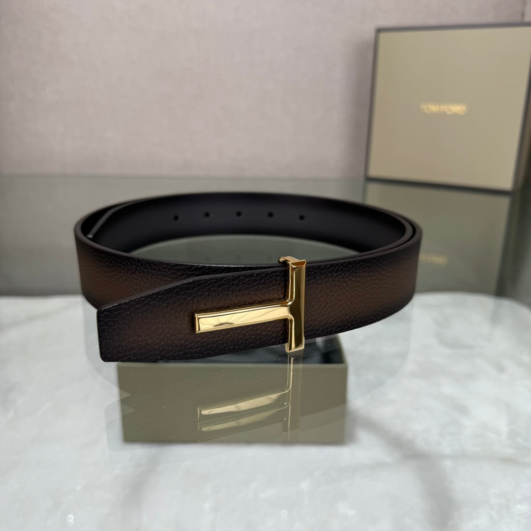 Tom Ford Double-Sided First-Layer Cowhide Belt with Copper Buckles - 3.5 Width