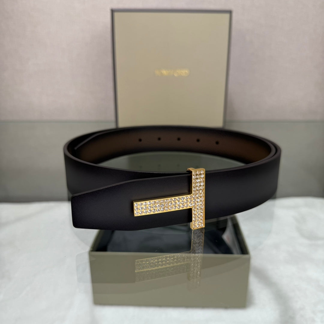 Tom Ford Double-Sided Genuine Cowhide Belt with Copper Buckles - 3.5 Width