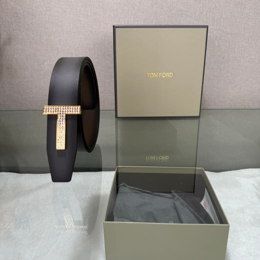 Tom Ford Double-Sided Genuine Cowhide Belt with Copper Buckles - 3.5 Width