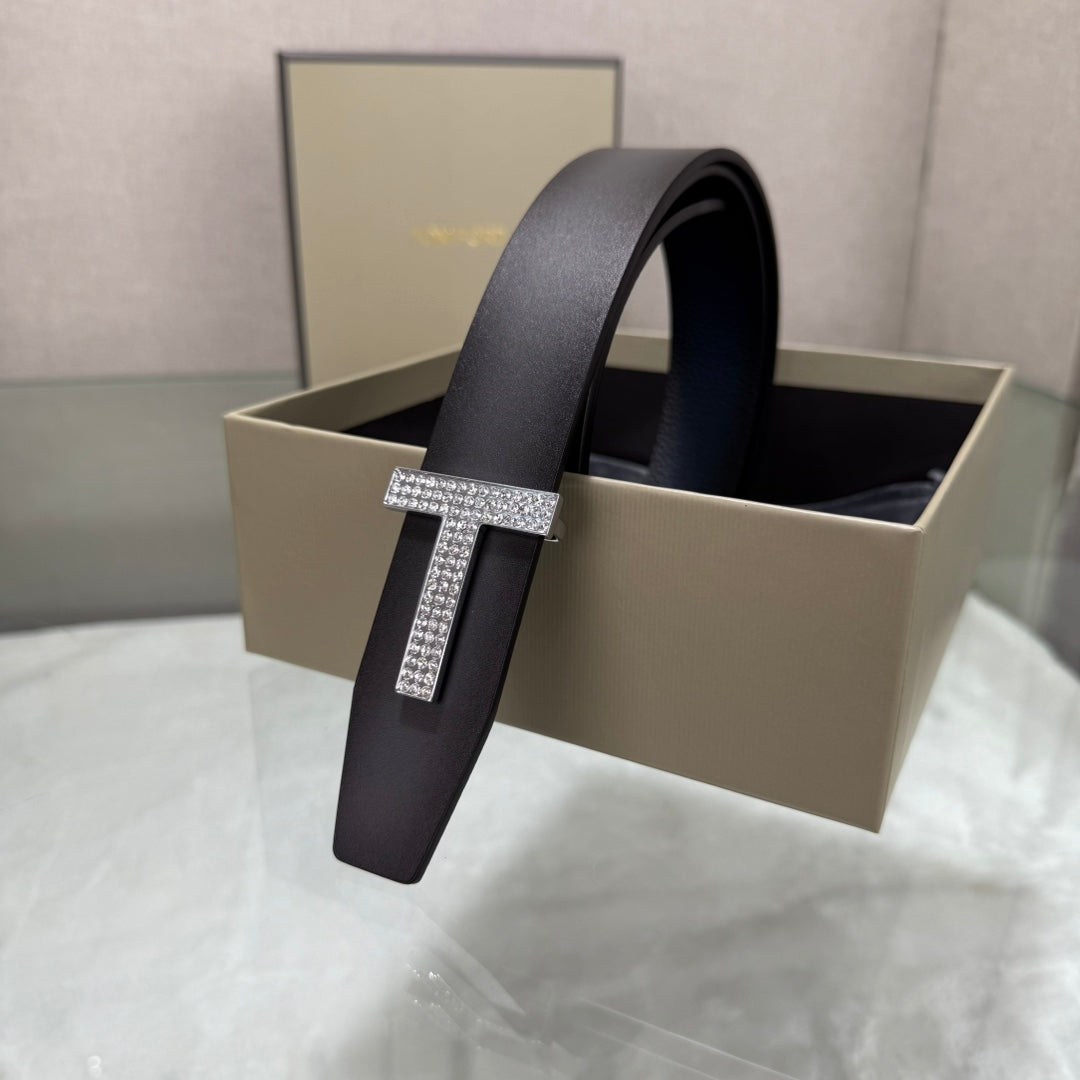 Tom Ford Double-Sided Cowhide Belt with Copper Buckles - 3.5 Width