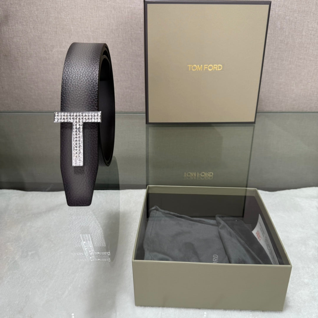 Tom Ford Double-Sided Genuine Cowhide Belt with Copper Buckles