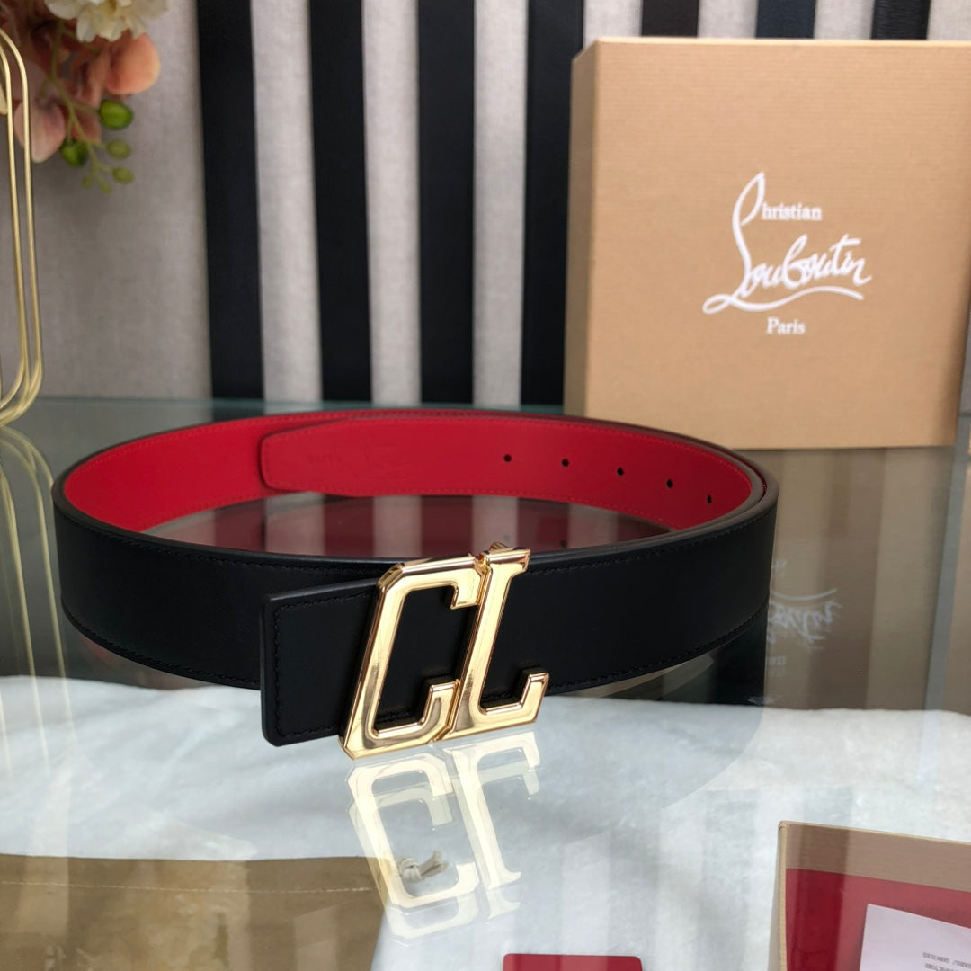 Christian Louboutin Men's Ricky Signature Logo Buckle Black Belt
